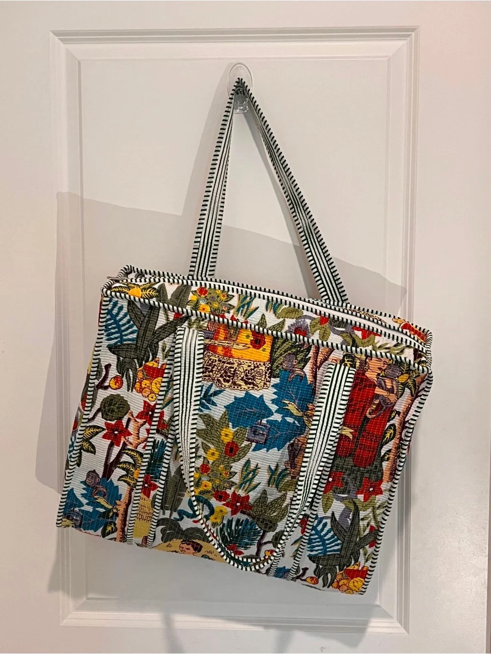 Colorful Floral Pattern Canvas Tote Bag - Multicolor